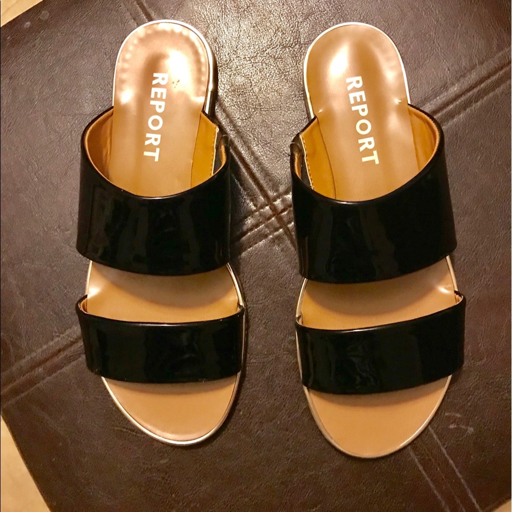 Report Chieftain Black Patent slip on sandal